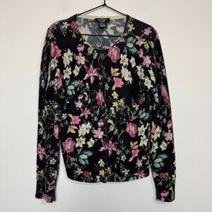 Lord & Taylor Cashmere Floral Crewneck Cardigan M